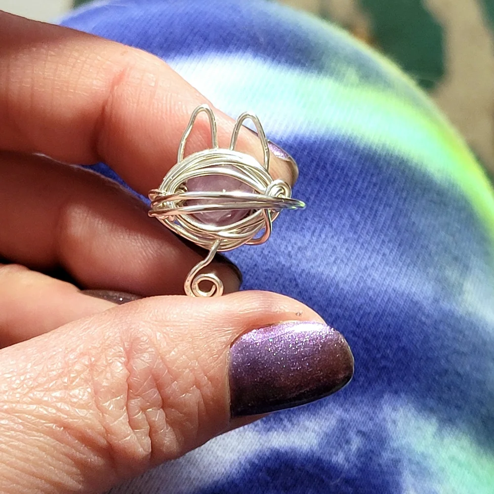 Wire Wrapped Amethyst Kitty Cat Ring